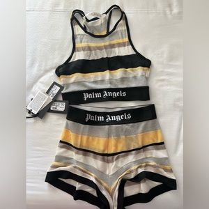 Palm Angels Striped Black, White, Yellow Top
